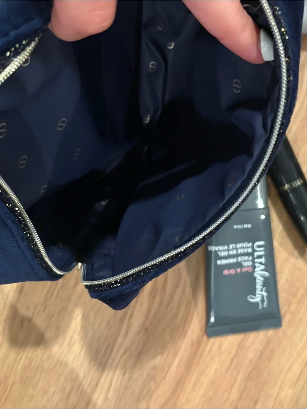 Navy Velvet Cosmetic Pouch with Makeup Set